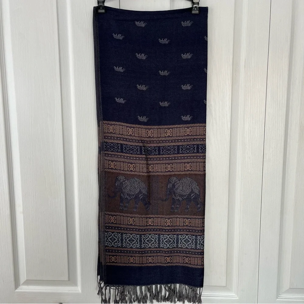 Pashmina‎ 100% Cashmere Purple/taupe Scarf Shawl Wrap with elephants